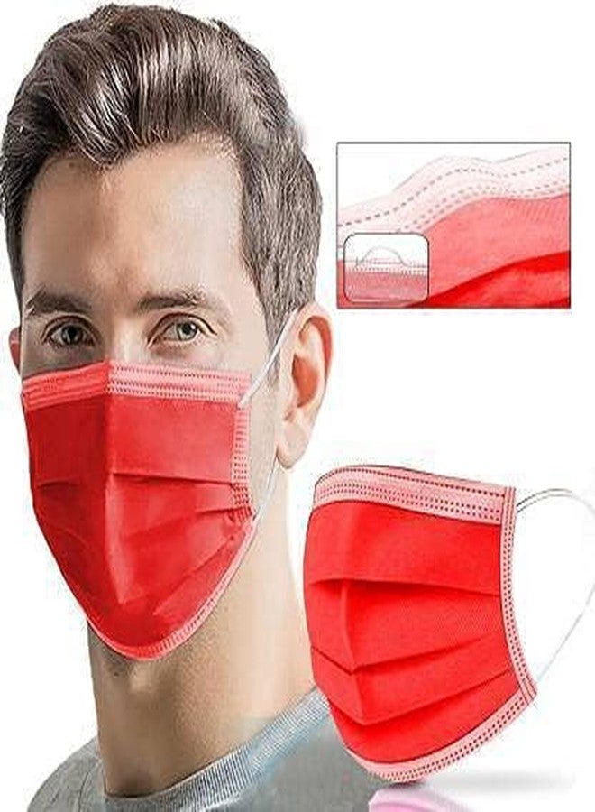 WELLSTAR 4 Ply Disposable Non Woven Fabric Mask With 4 Layer Protection and With ComfortableSurgical Mask,Red Colour Pack of 100 - Image 5